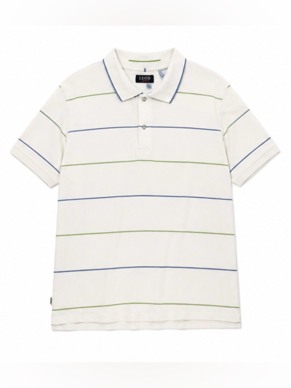 Izod White Polo with Blue and Green Stripe Detail